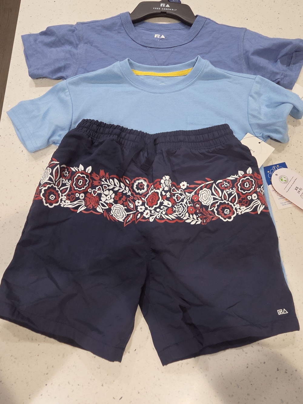 RA Kids Navy Floral Swim Shorts with Blue Tees